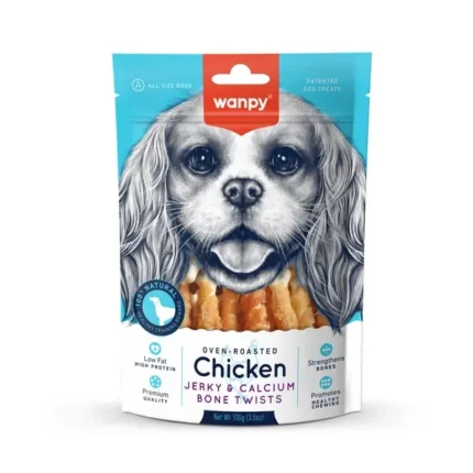 Wanpy Dog Treats Chicken Jerky Calcium Bone Twists 100 G